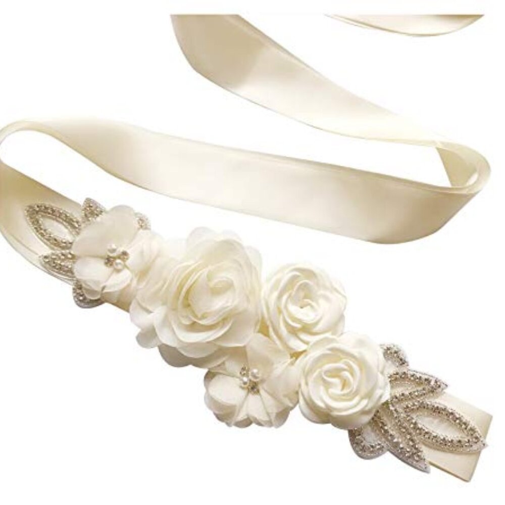 Sash Belt with Flowers Pearls Rhinestone for‎ Wedding Bride/Baby Shower Dress